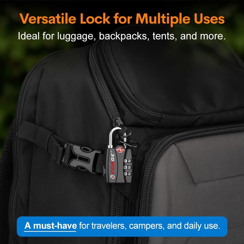Forge TSA Approved Luggage Locks for School, Gym, Suitcase, Baggage, and Locker. Open Alert Indicator, Easy Read Dials, Alloy Body. Matte Black, 2-Pack. - Image 5
